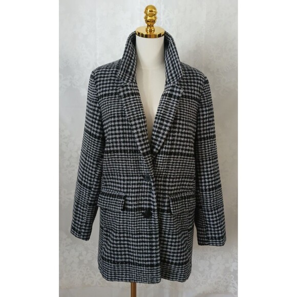 Old Navy Women's Medium Plaid Wool Blend Coat Casual Preppy Comfy Cozy Career - Picture 1 of 11